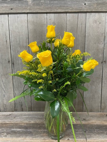 1 Dozen Yellow Roses arranged in a vase