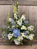 Blue Hydrangeas in a Sympathy Arrangement