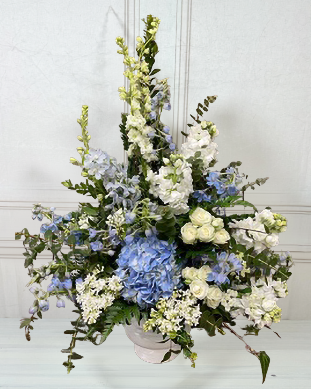 Blue Hydrangeas in a Sympathy Arrangement