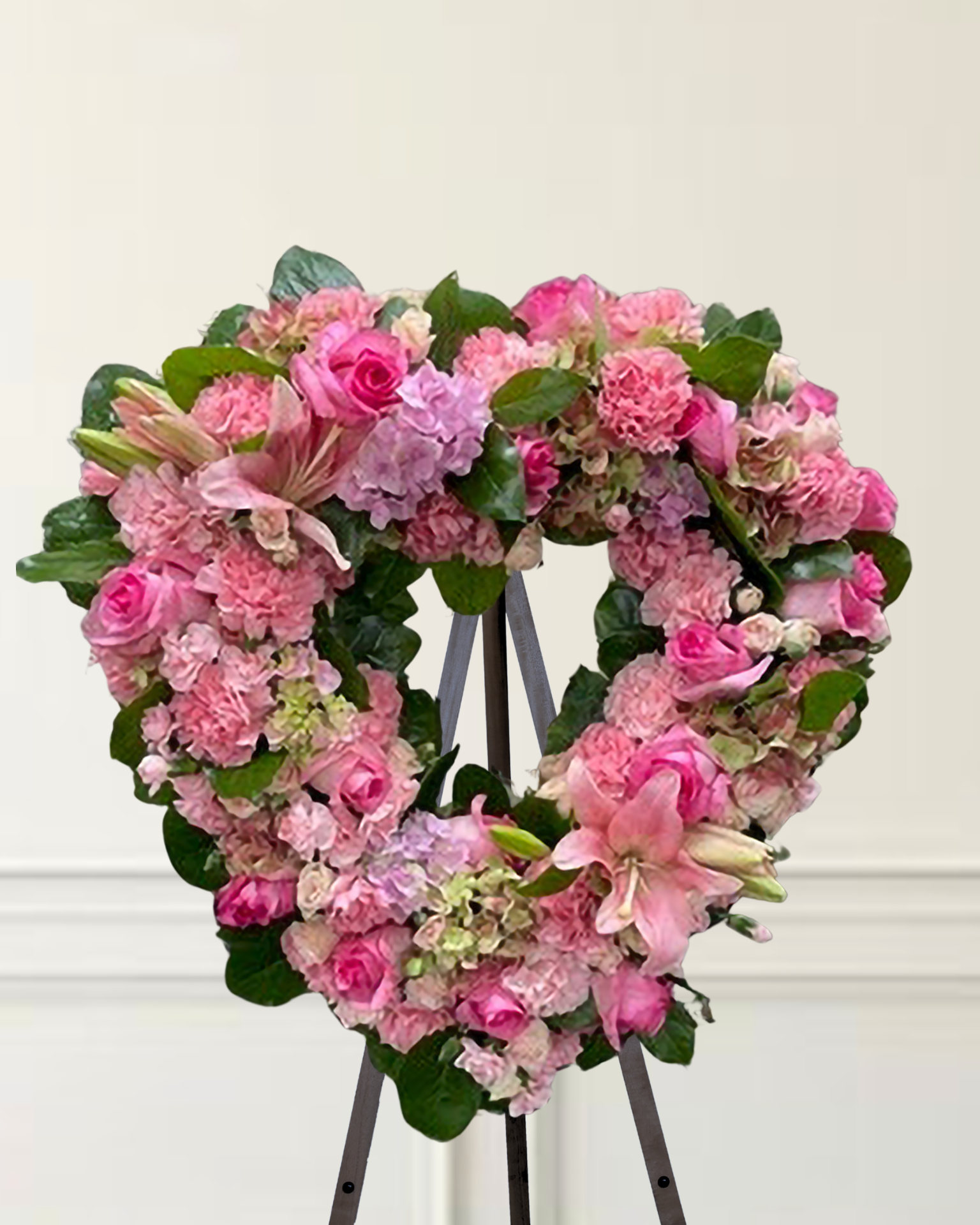 Pink Roses and Hydrangea Open Heart