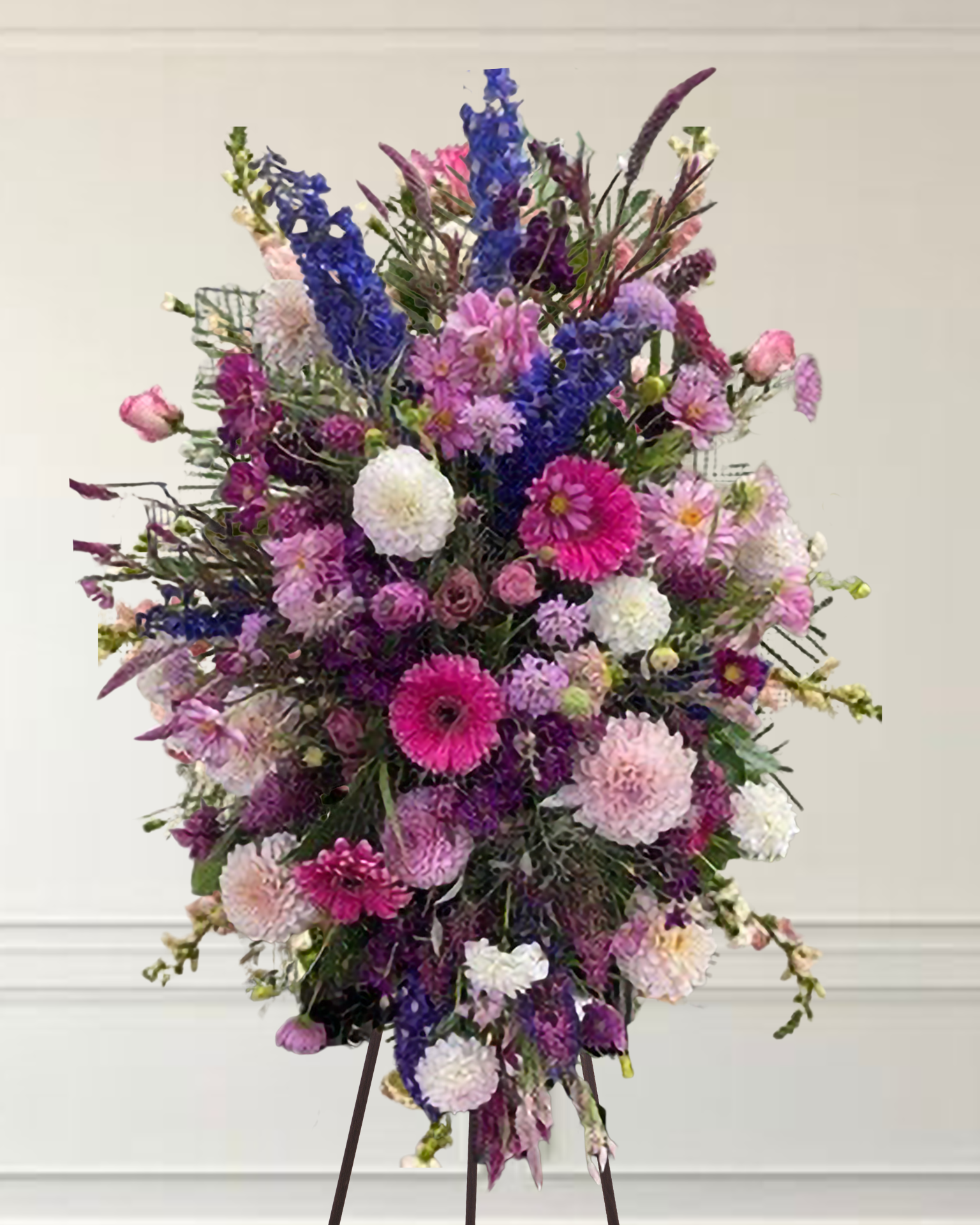 Splashes of Pinks, Purples and Lavenders Standing Spray on an Easel
