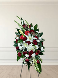 Lovely Red Roses and White Oriental Lilies Standing Spray